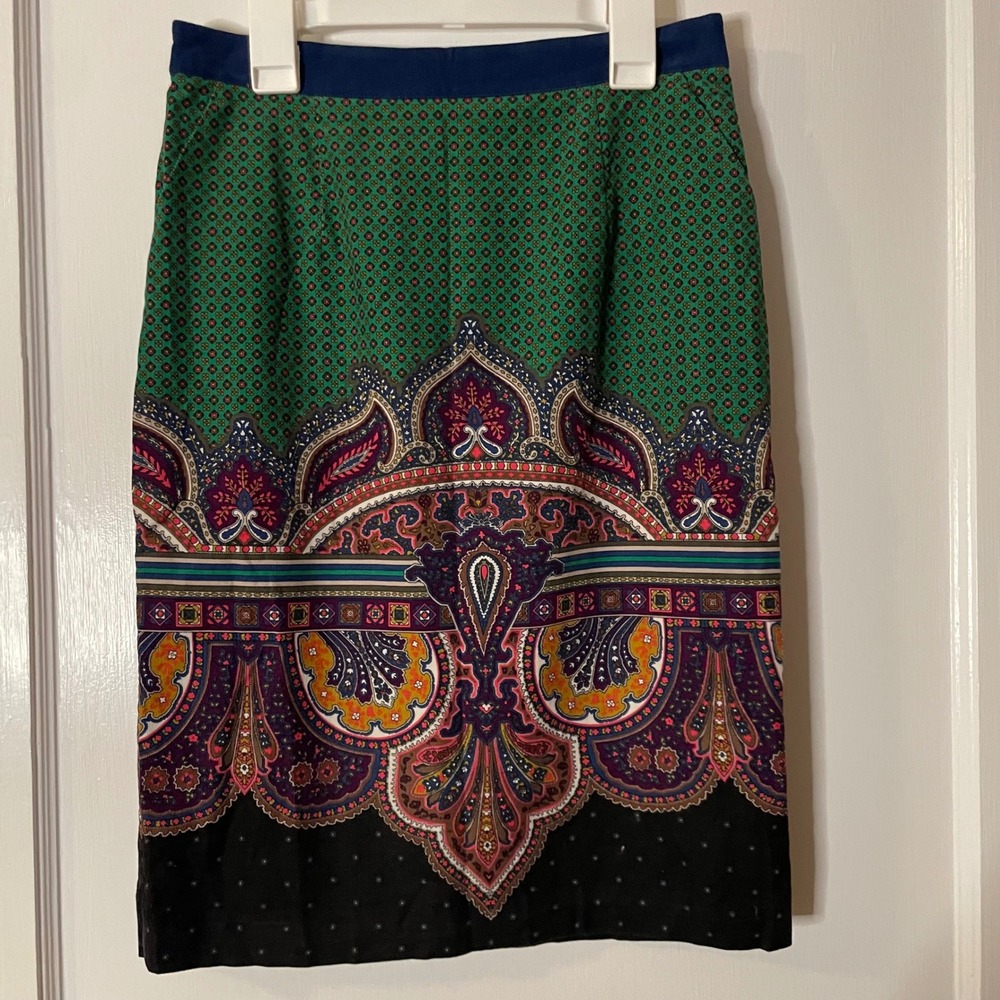 Edme Esyllte‎ Women's Pencil Skirt Size 2 Green Paisley Floral Print Career